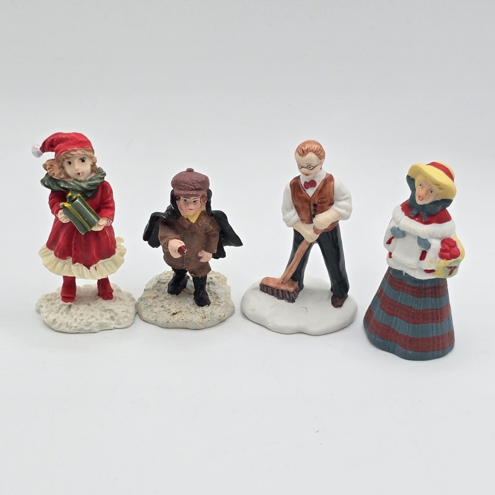 Vtg Christmas Village Figures‎ Lot Ceramic Miniature Victorian People Girl Boy